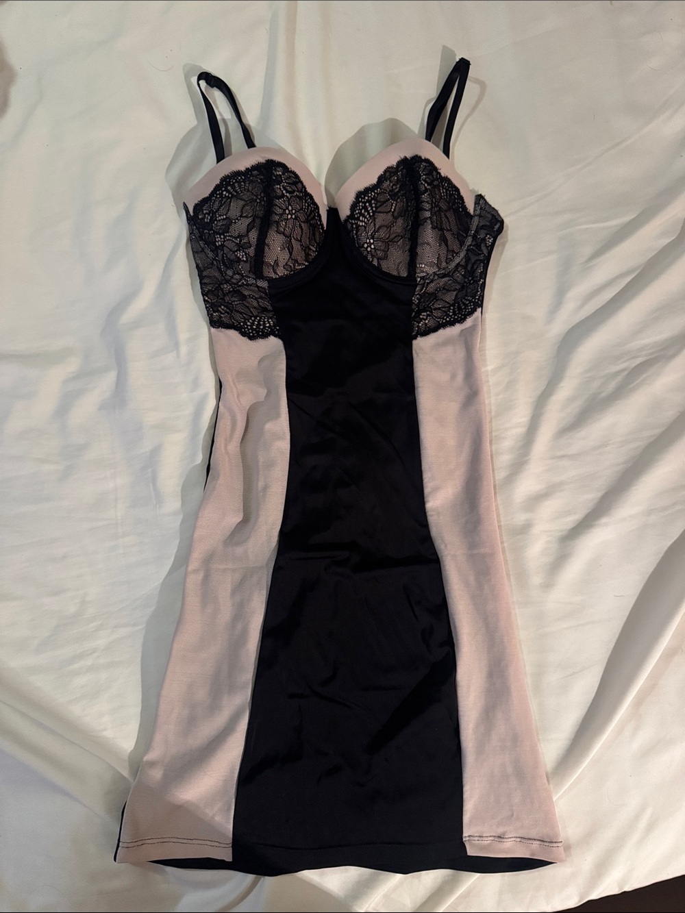 Marilyn Monroe Black and Blush Lace Slip Dress